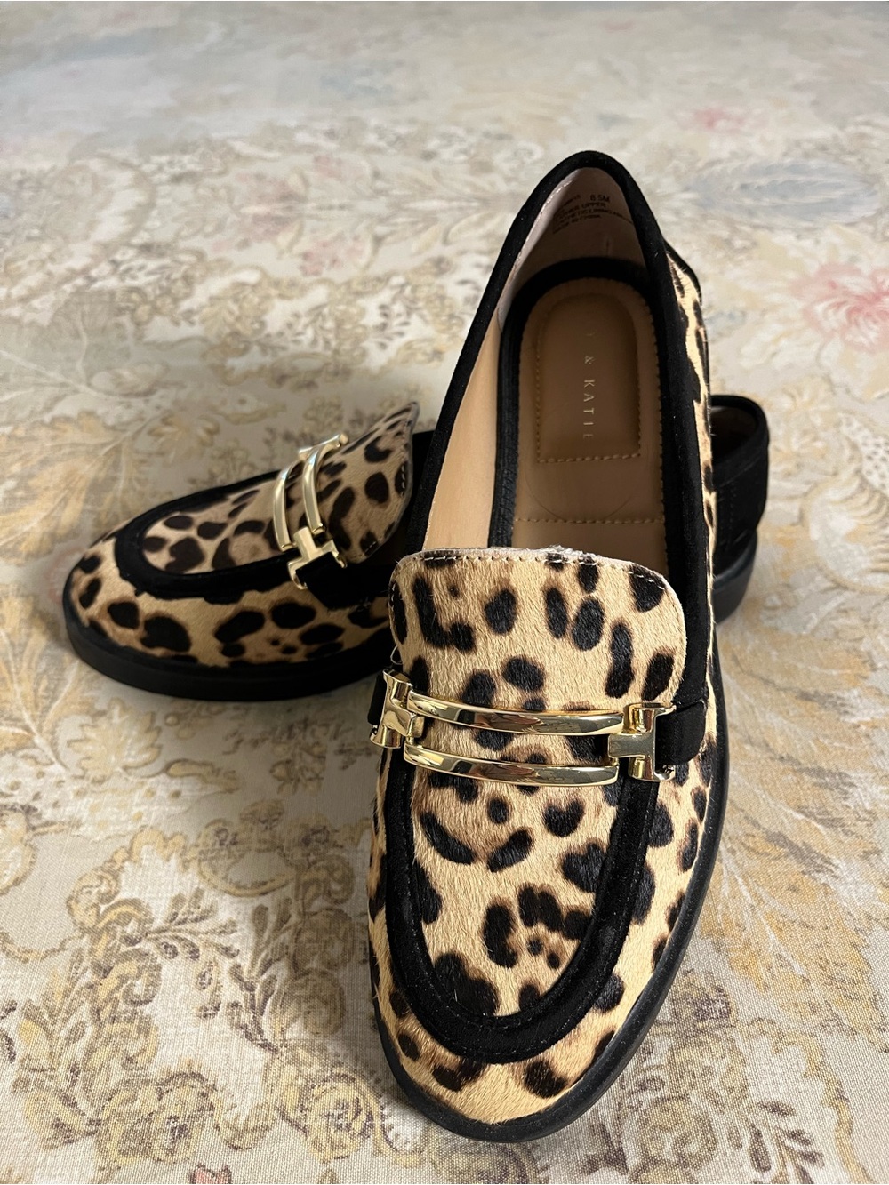 Kelly & Katie FADI Leather Upper Calf Hair Leopard Print Loafers Gold Buckle. - Picture 4 of 6